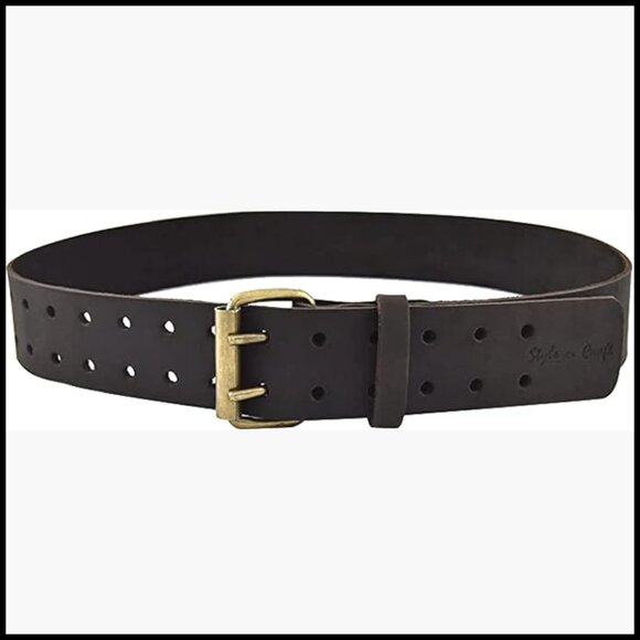 Full Grain Oiled Leather Work Belt with Double Prong Buckle main image 5